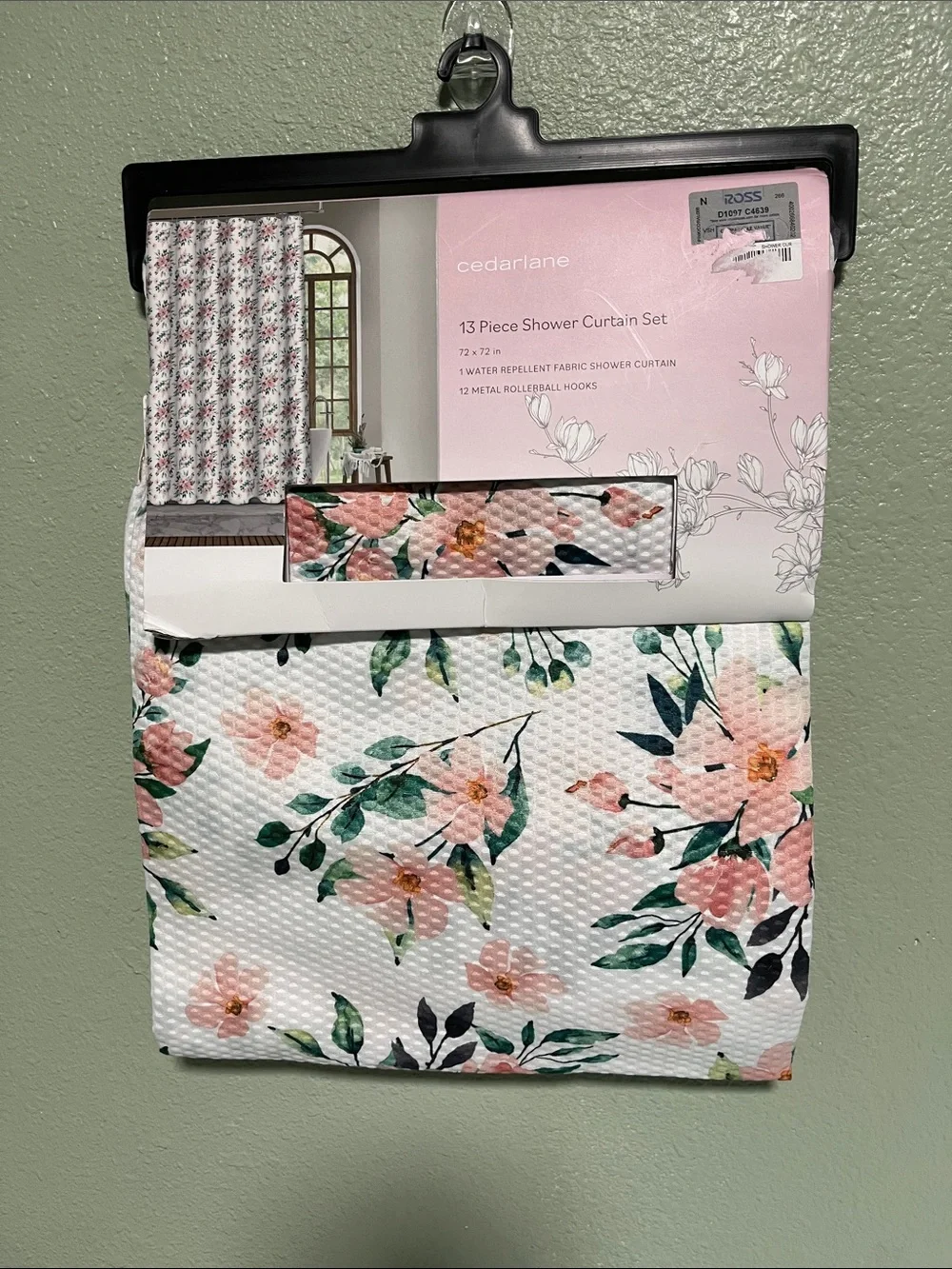 Cedarlane Floral Shower Curtain Set - Peach & Green